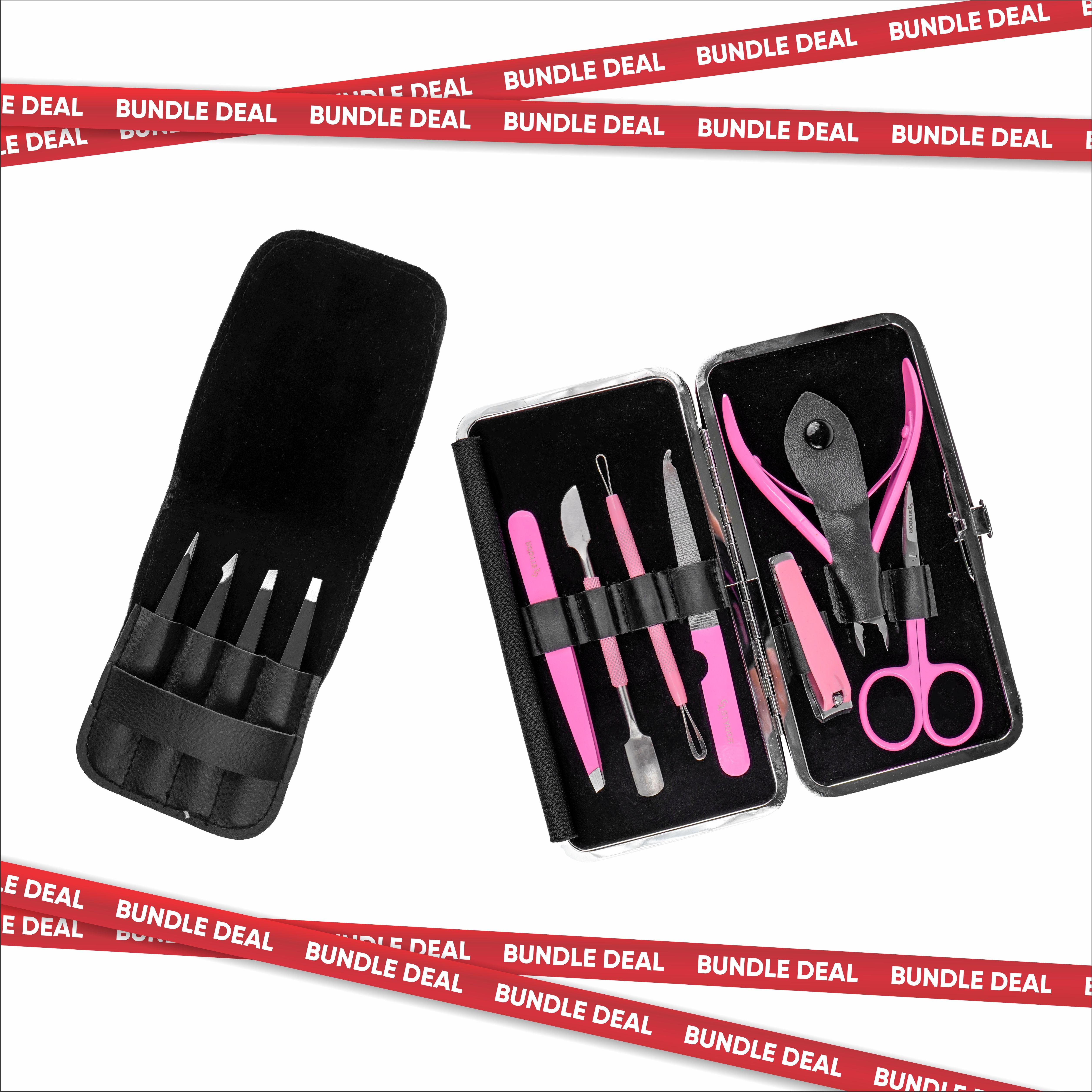 Mani Pedi Kit + 4 Pcs Premium Tweezer Kit